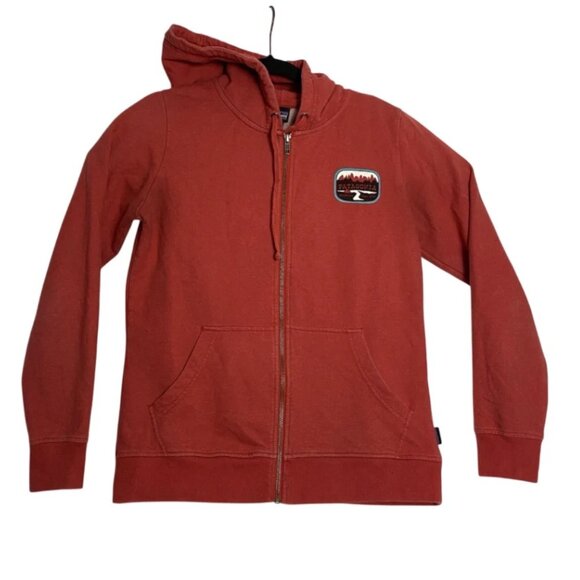 Patagonia Organic Cotton Mens Red Full Zip Hooded Sweatshirt Jacket Size Small - Picture 1 of 5